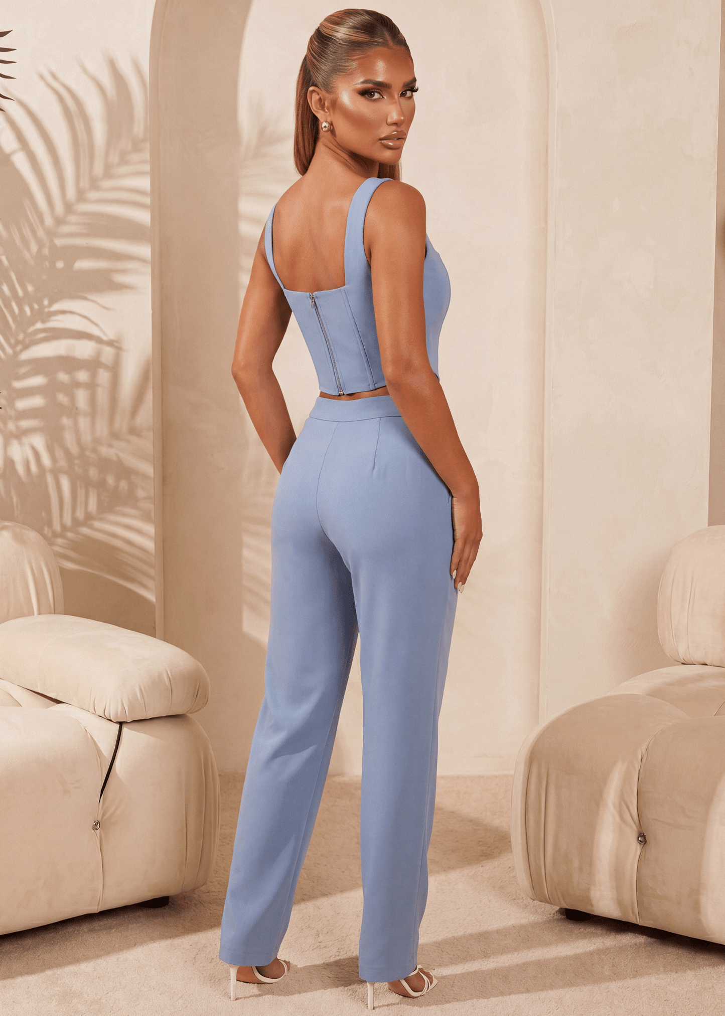 Already Over Corset Top and Trousers Two Piece - Blue