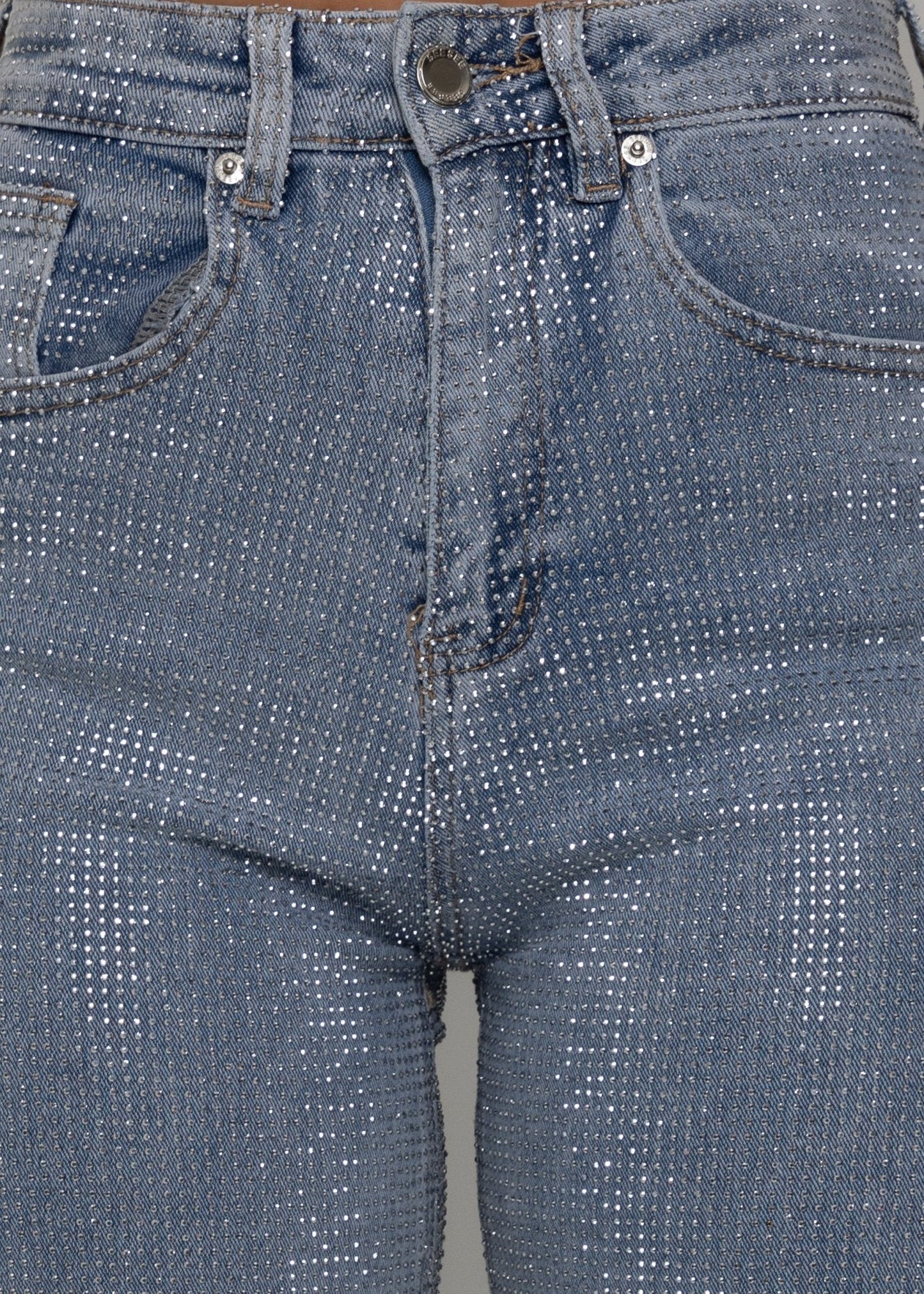 Forever Sparkle Diamante Straight Leg Jean - Blue