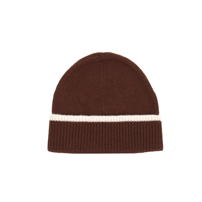 Contrast Stripe Wool Beanie - Brown