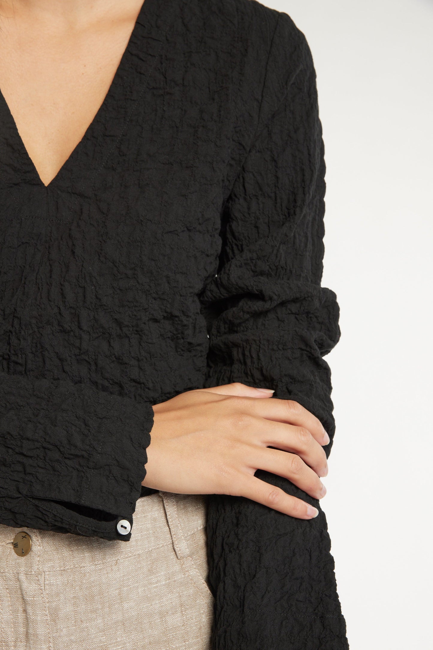 The Textured V Neck Top