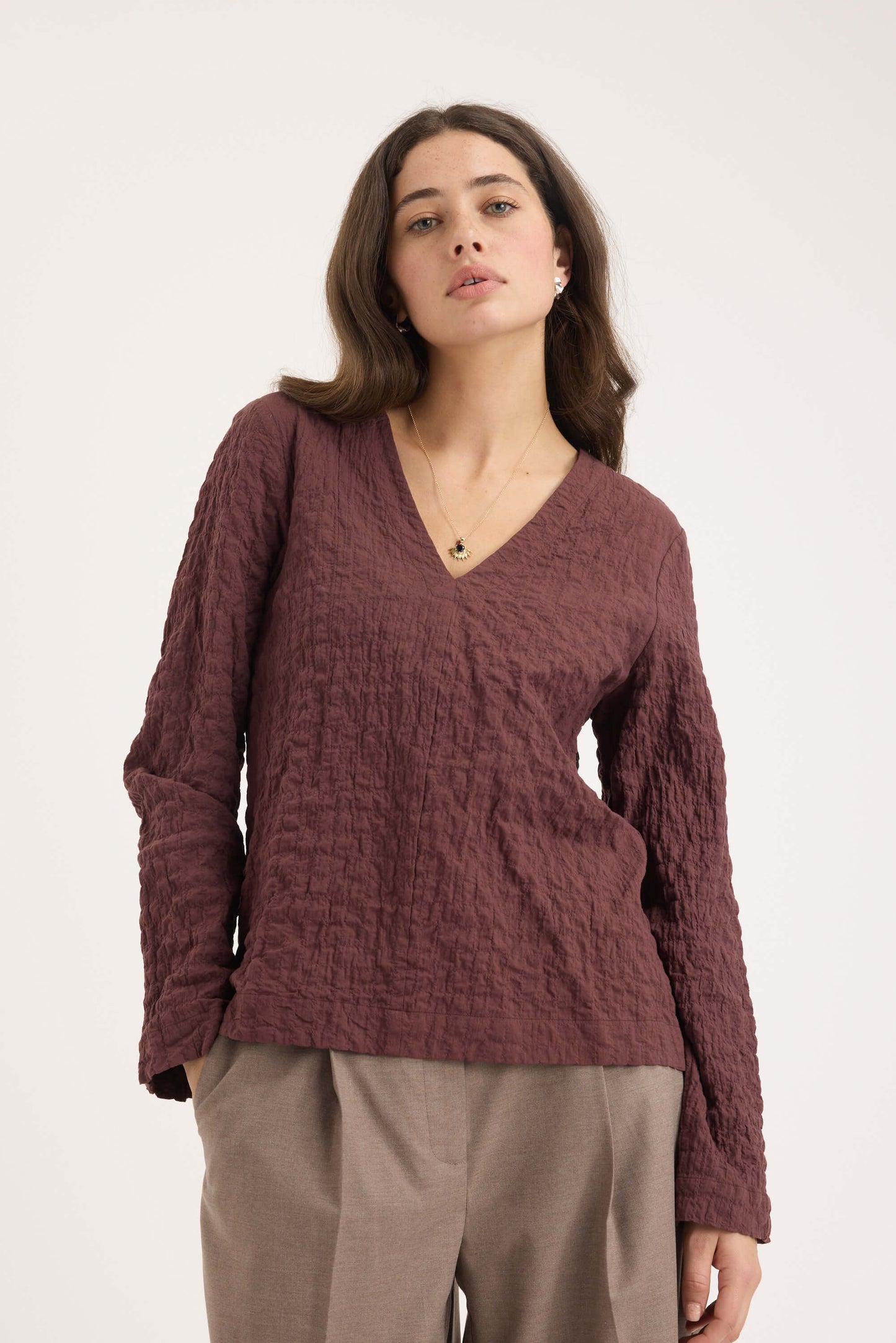 The Textured V Neck Top