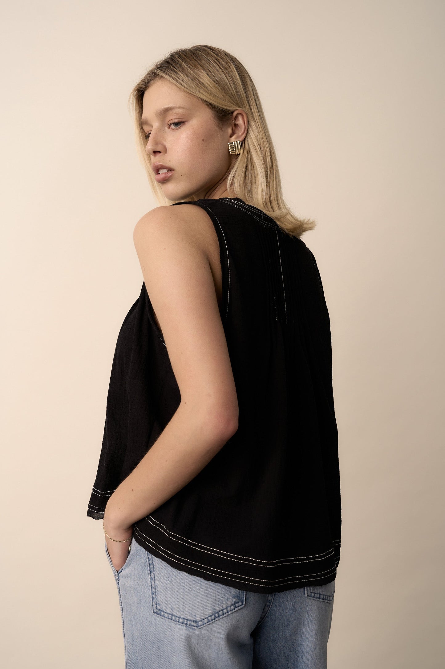 Wren Contrast Stitch Sleeveless Top