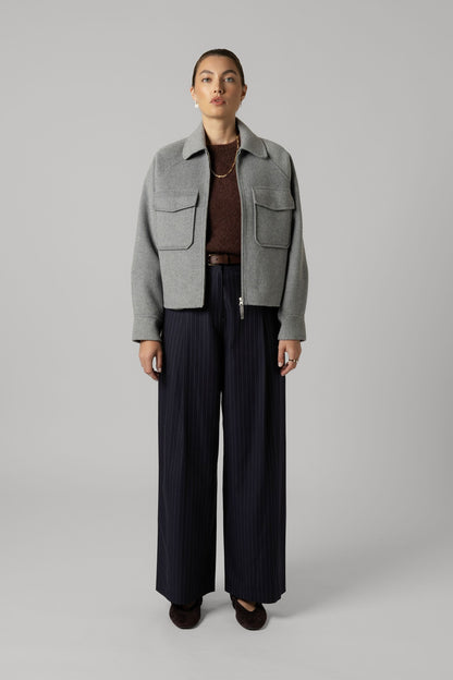 The Zip Front Wool Blend Cropped Coat
