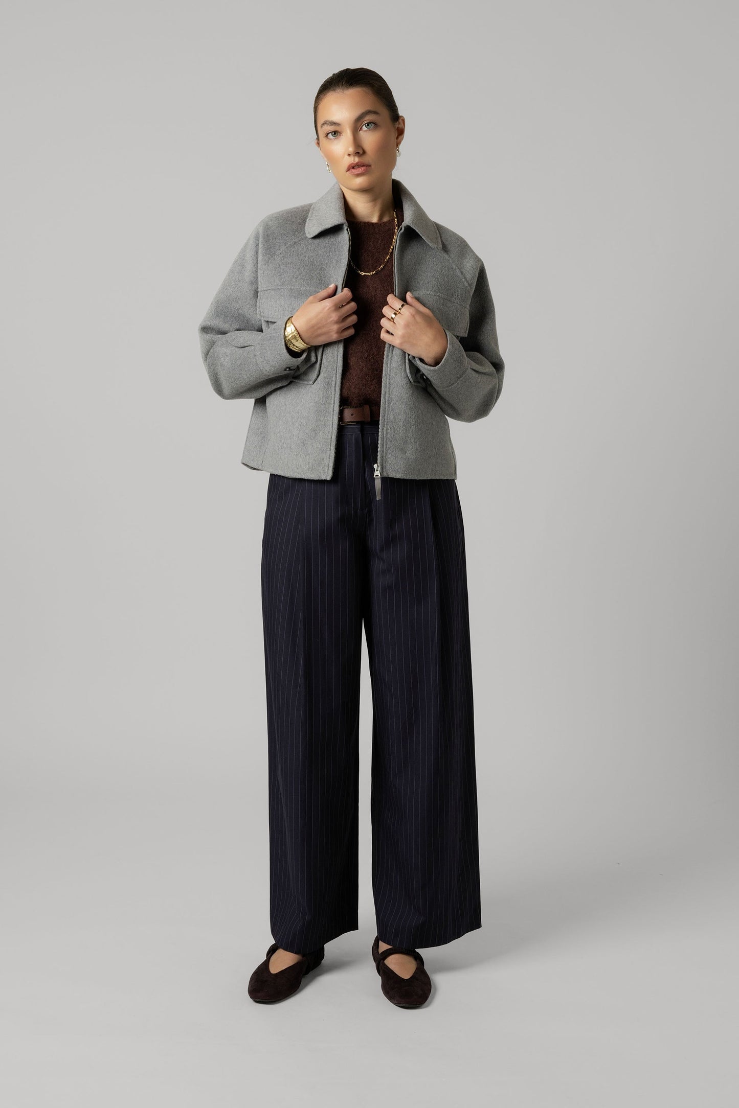 The Zip Front Wool Blend Cropped Coat