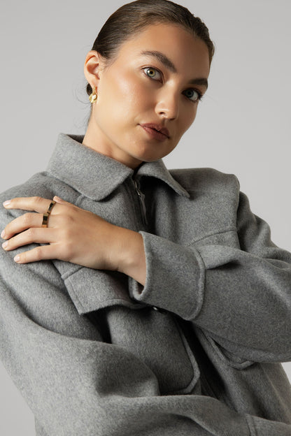The Zip Front Wool Blend Cropped Coat