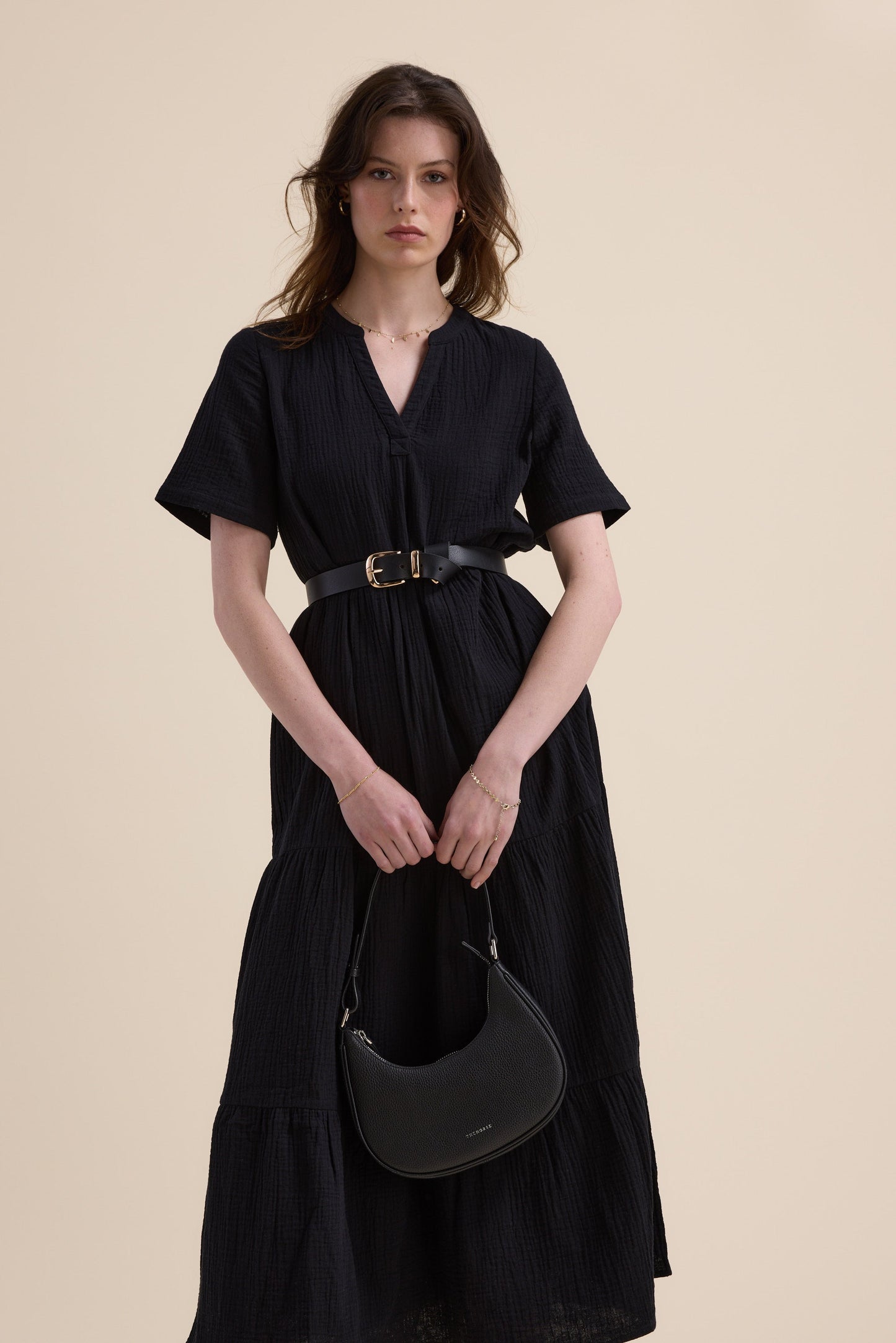 Elementary Textured Tiered Dress