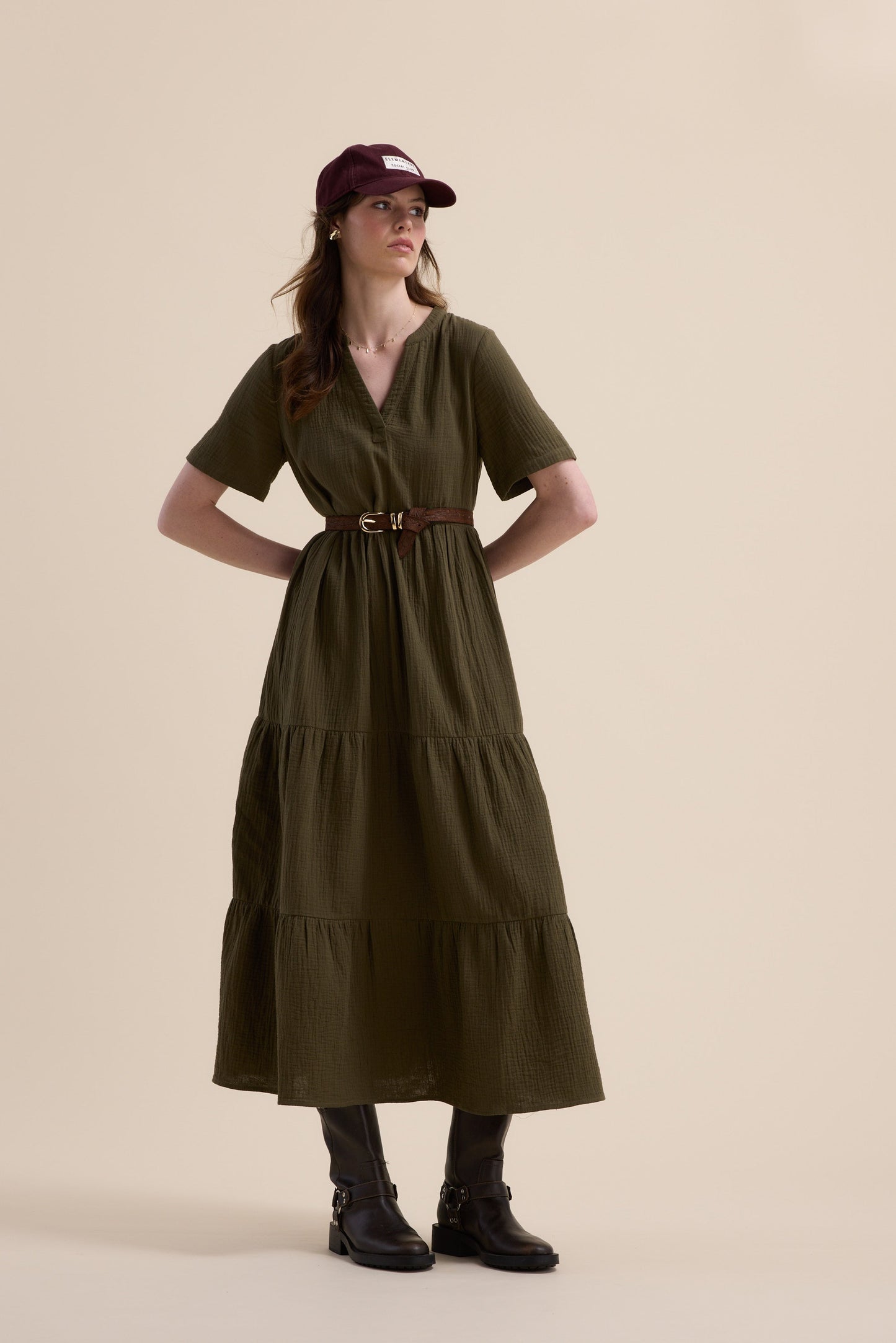 Elementary Textured Tiered Dress