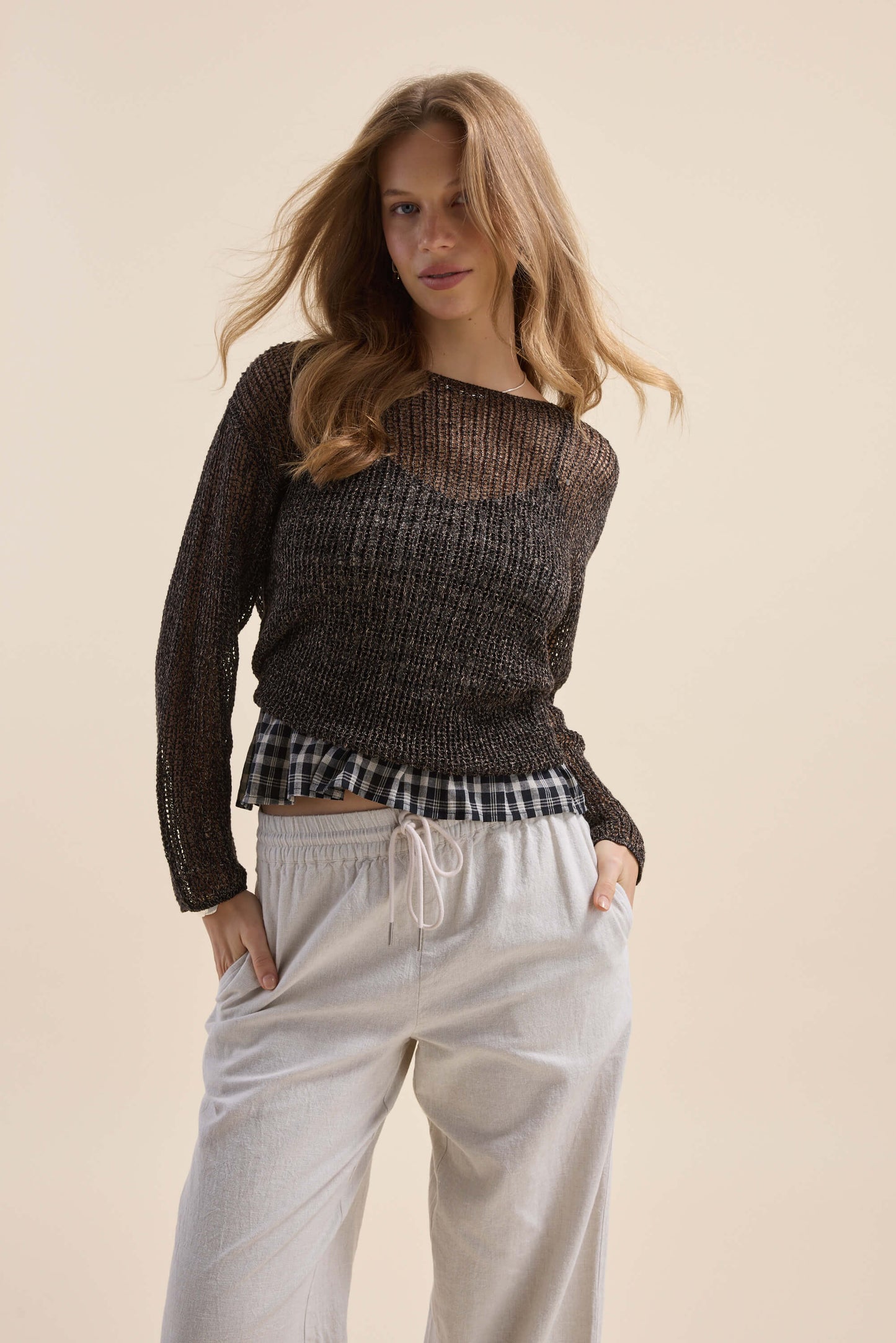 Elementary Linen Mesh Knit Sweater