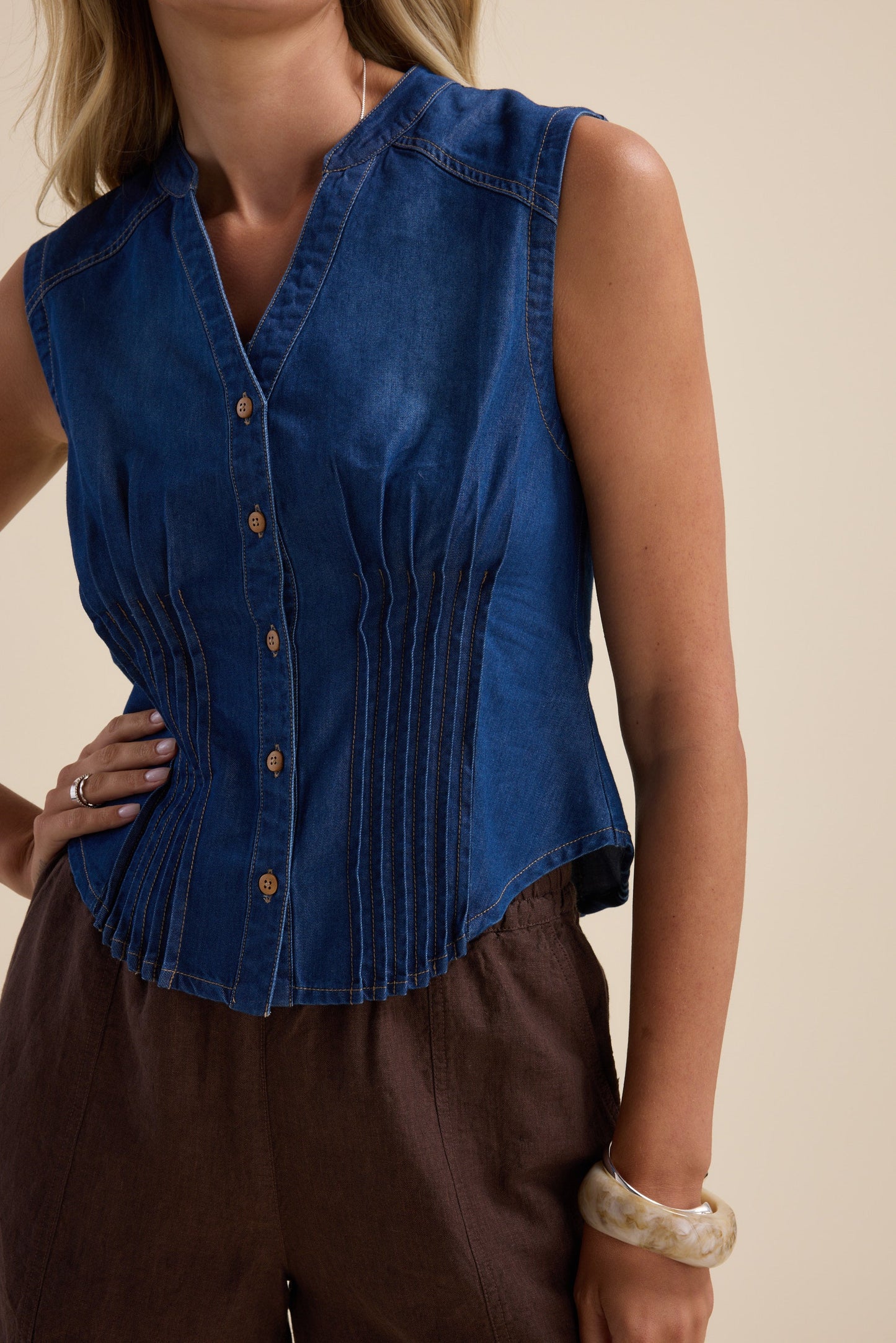 Brooklyn Tuck Detail Denim Shirt