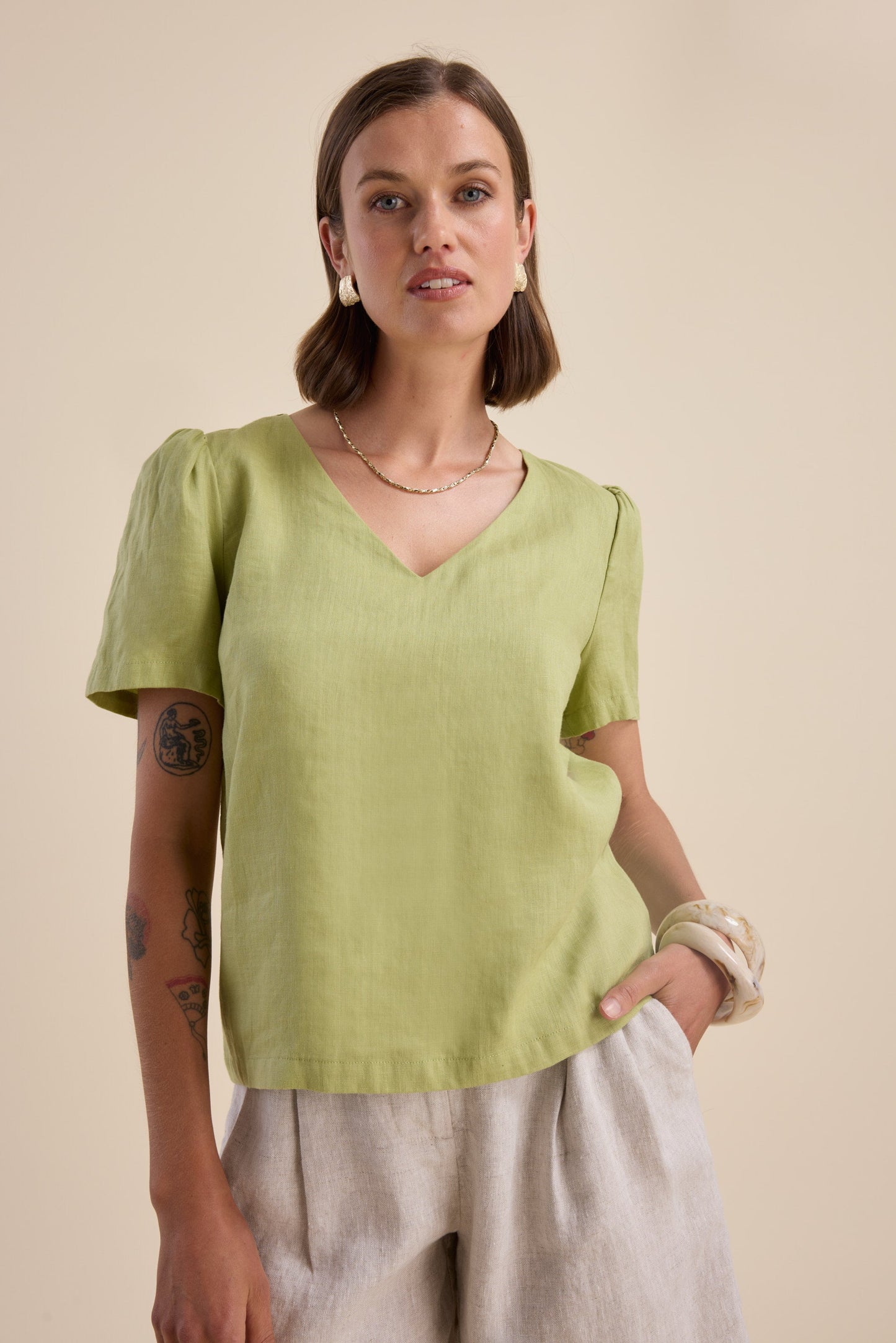 The Linen Studio V Neck Top