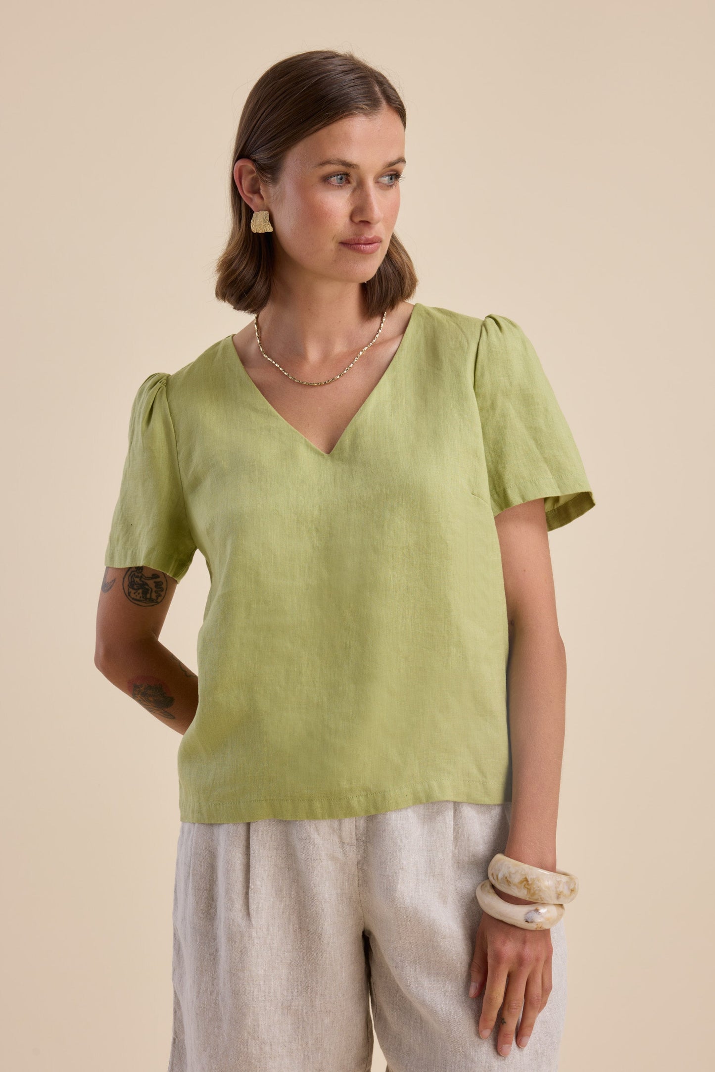 The Linen Studio V Neck Top