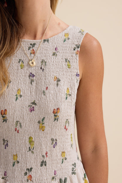 The Linen Studio Shirred Drop Waist Dress