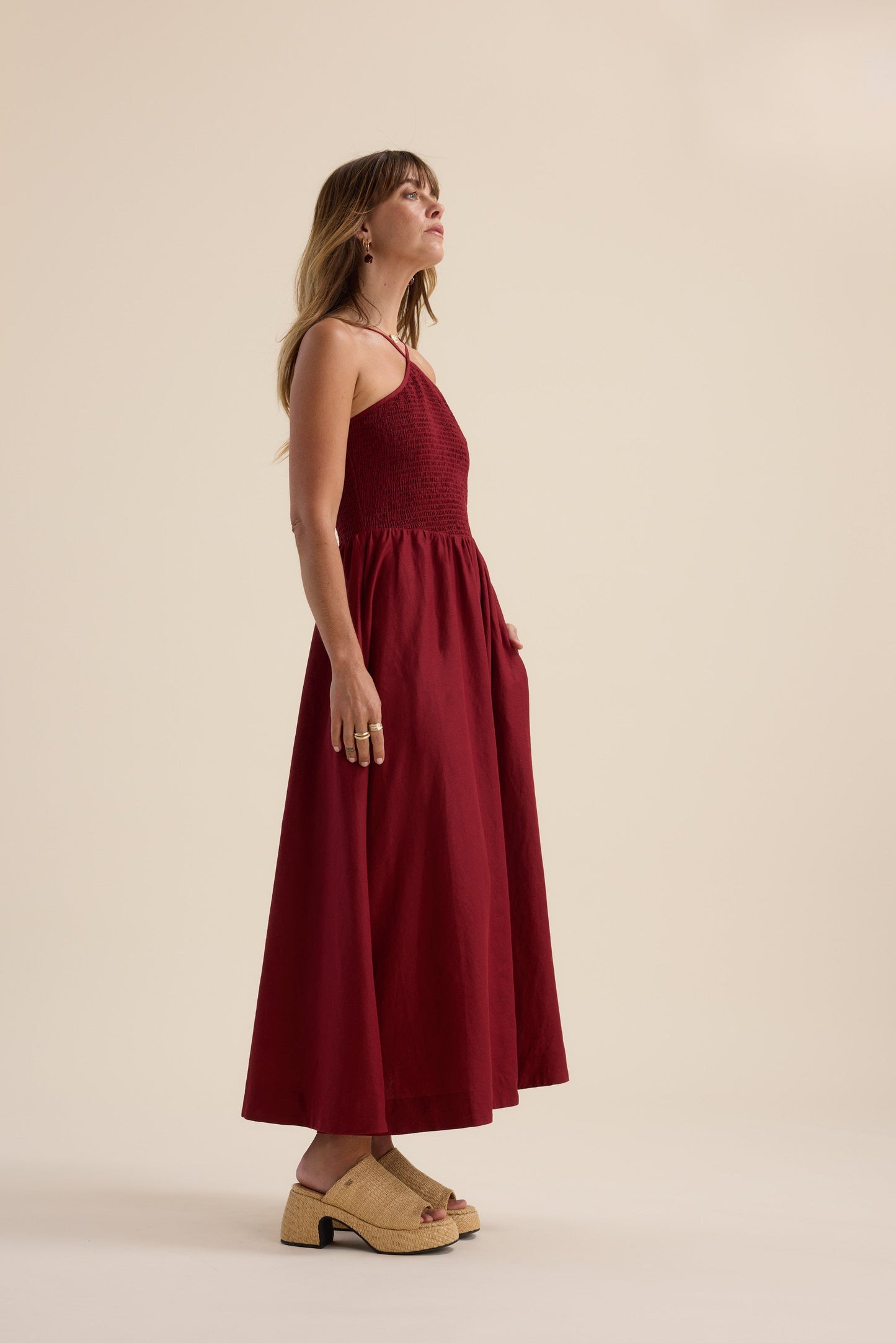 The Linen Studio Shirred Halter Dress