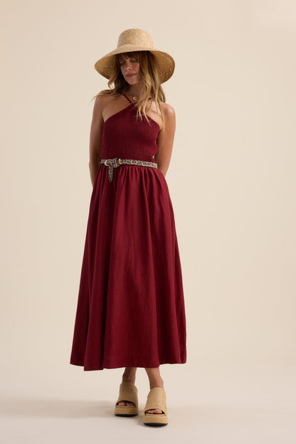 The Linen Studio Shirred Halter Dress