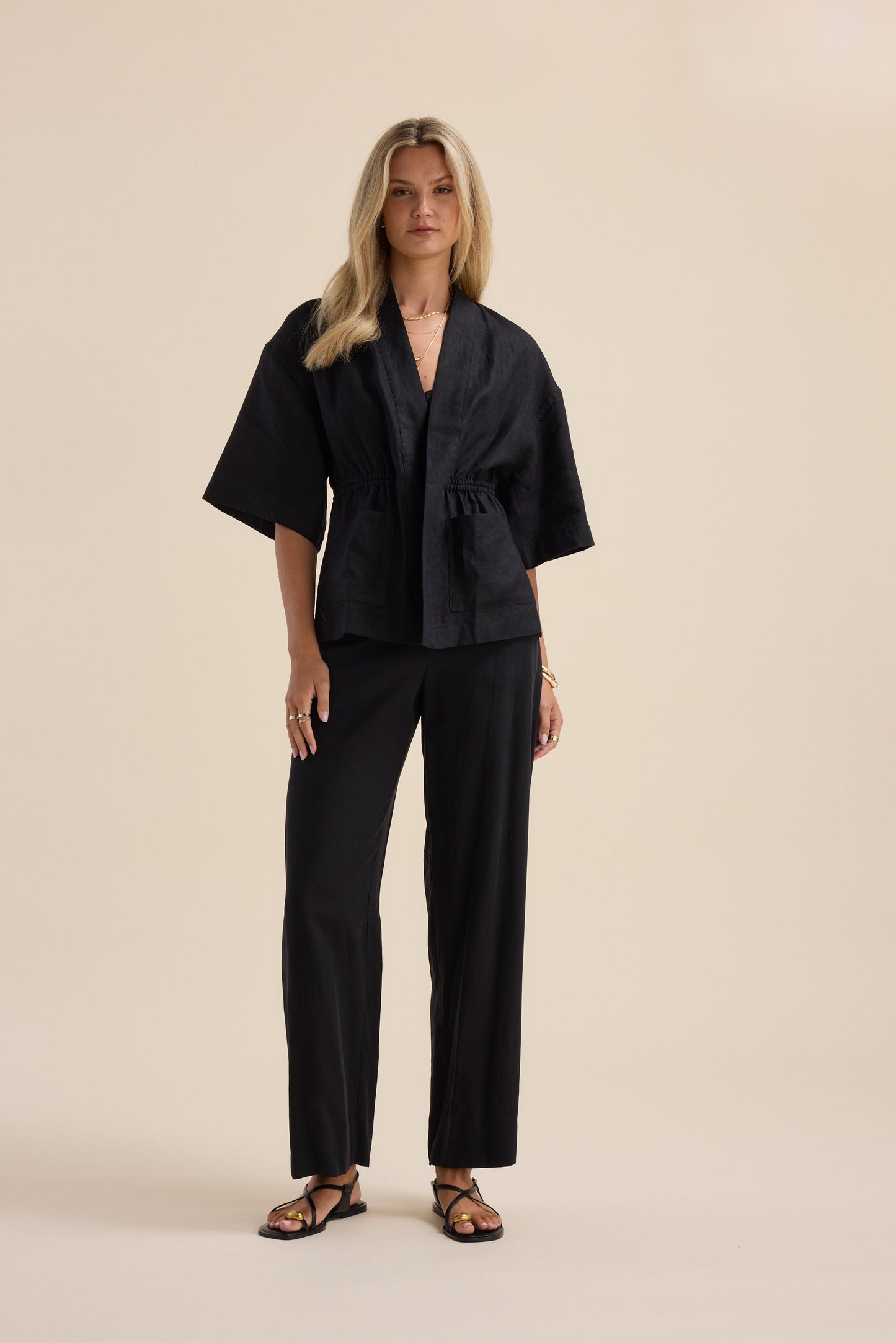 The Linen Studio Gather Waist Jacket