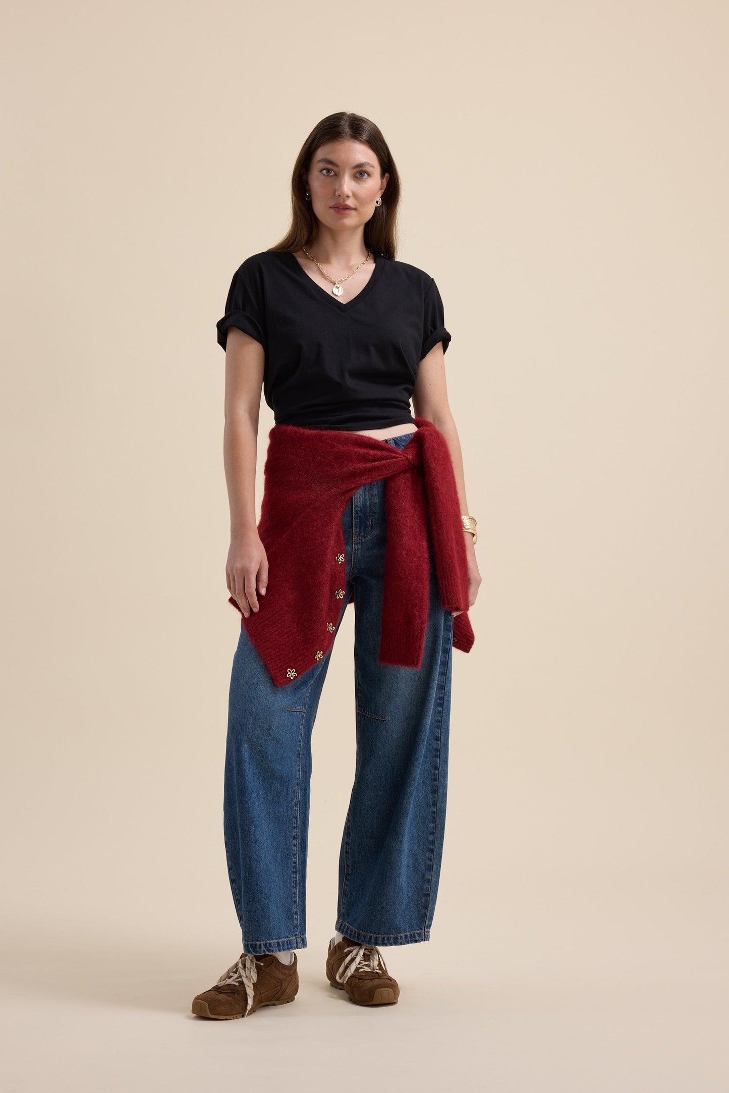 The Good Earth Cotton V Neck Tee