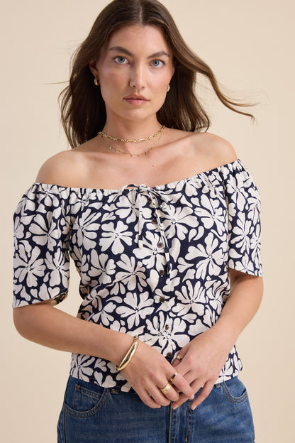 Elementary Tie Front Button Top