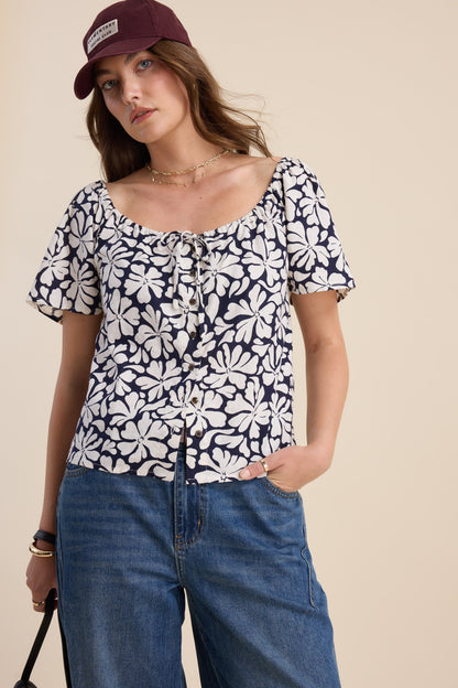 Elementary Tie Front Button Top