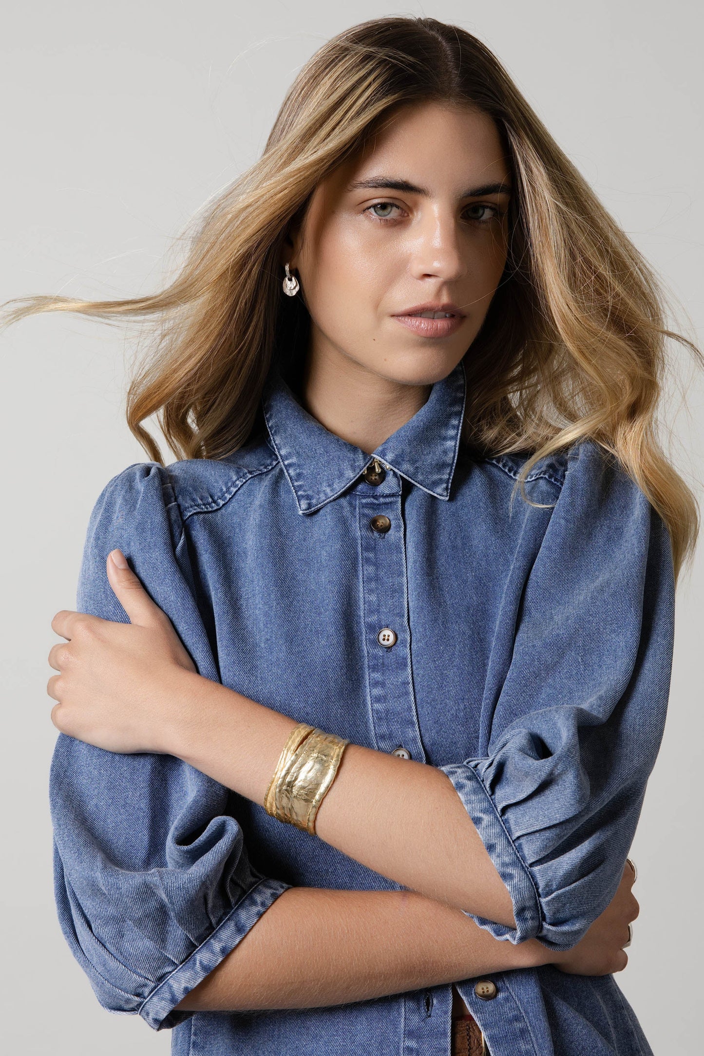 Ruby Denim Gather Sleeve Shirt