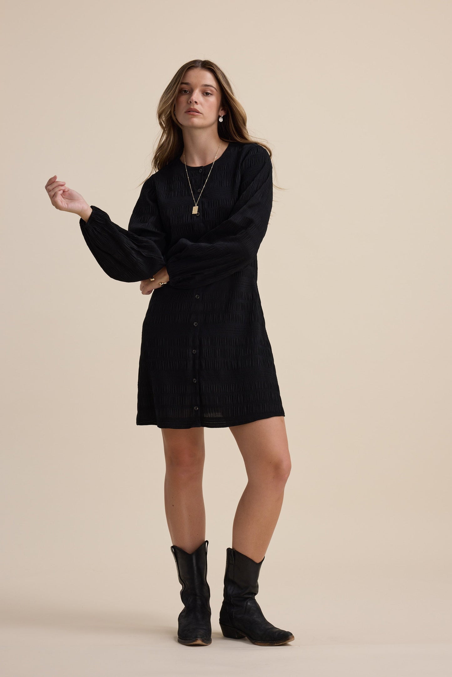 Tessa Textured Button Front Dress