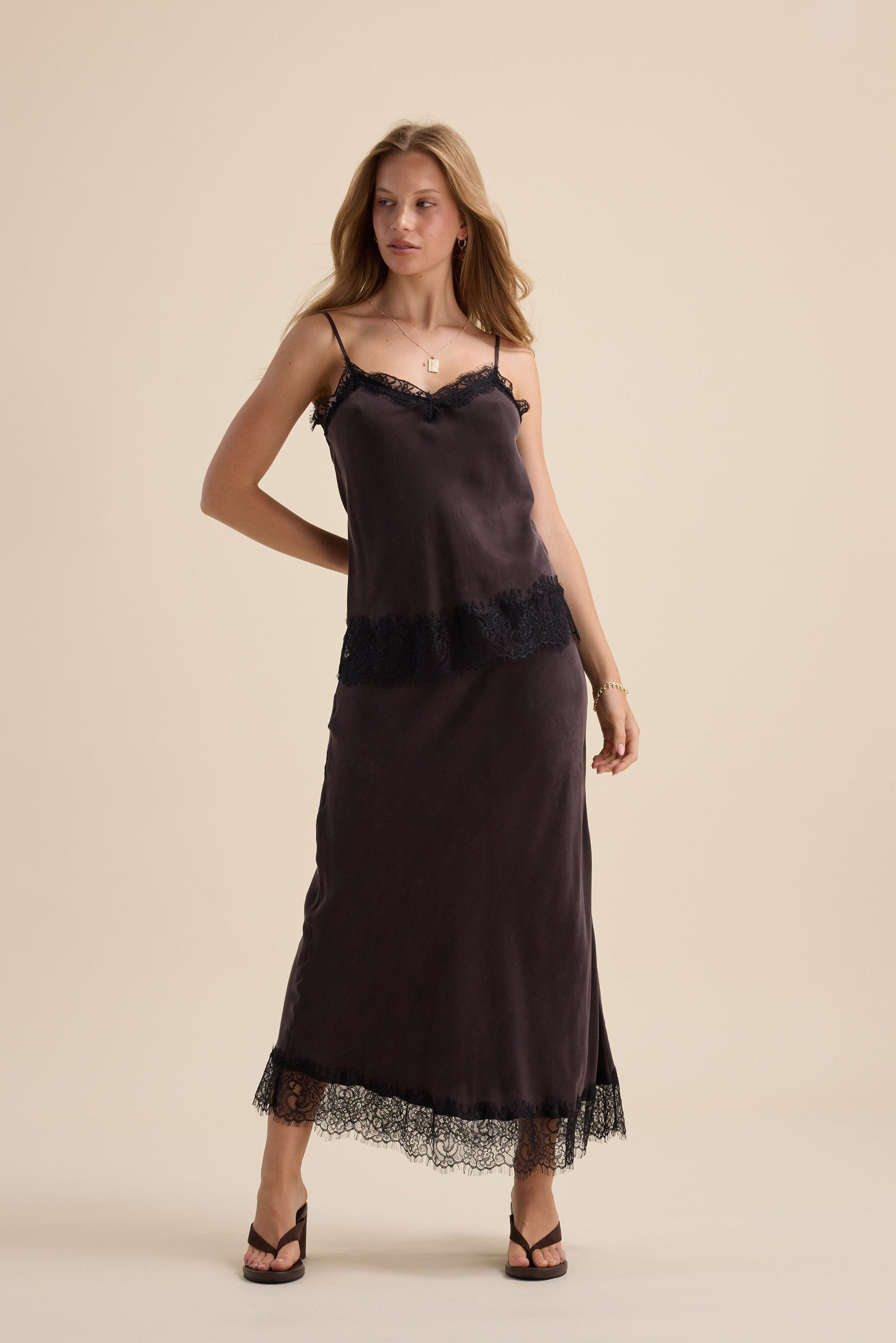 Eloise Lace Detail Slip Skirt