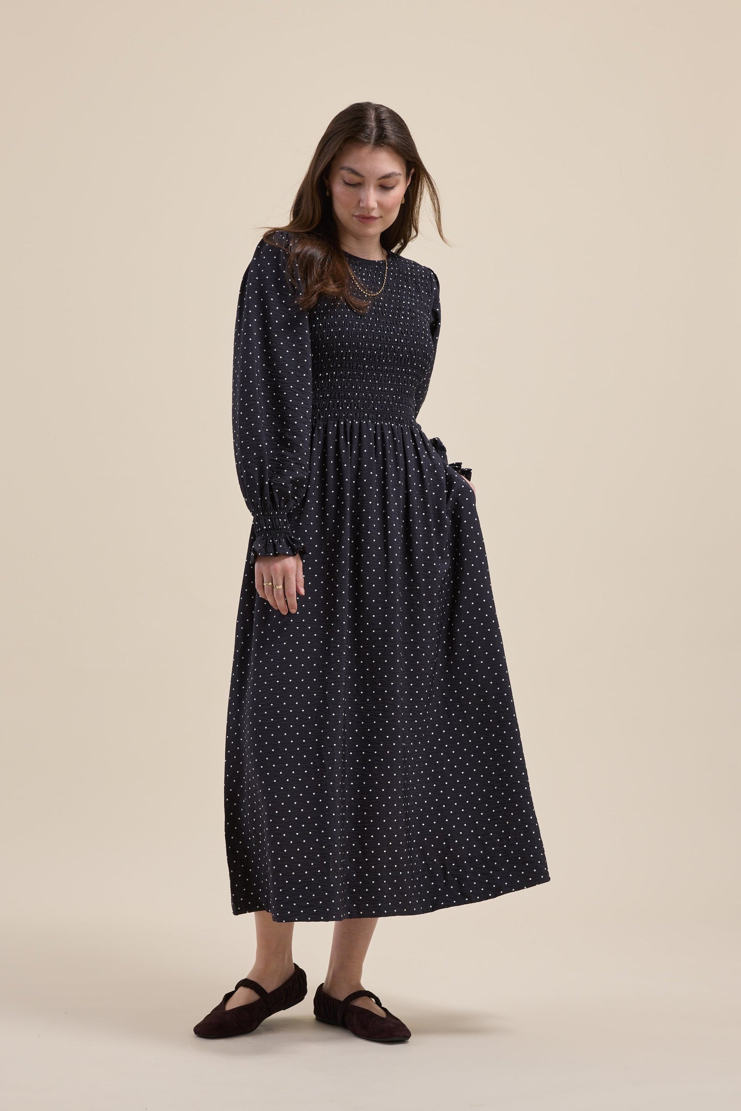 Brooke Shirred Long Sleeve Dress