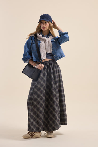 Elementary Check Midi Skirt