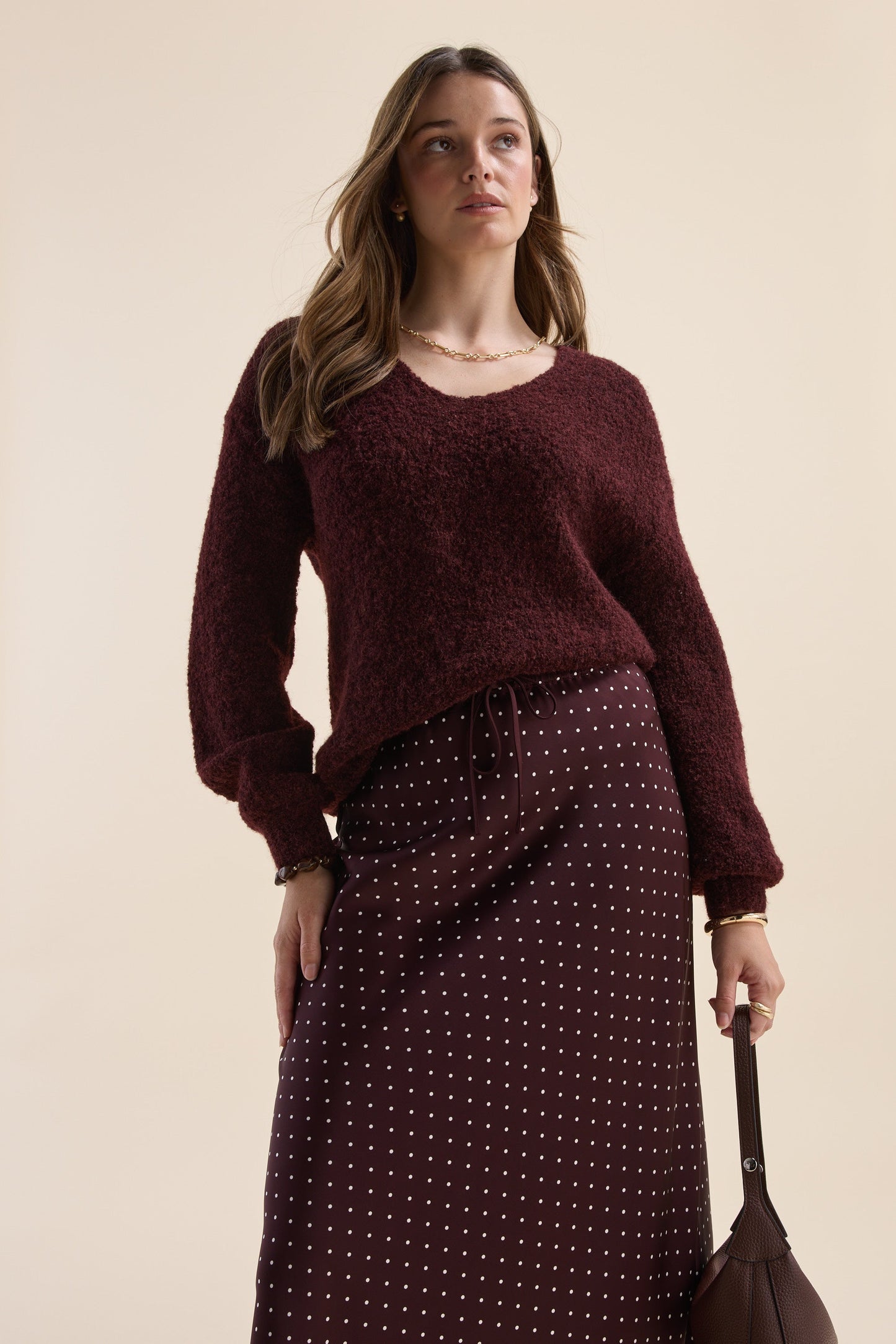 Violet Textured V Neck Sweater