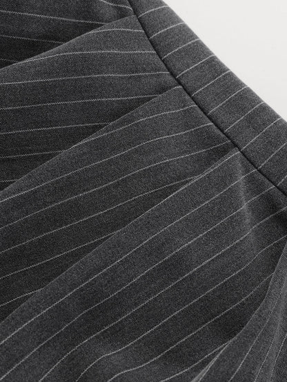 Pinstripe Shirt and Ruched Mini Skirt Set