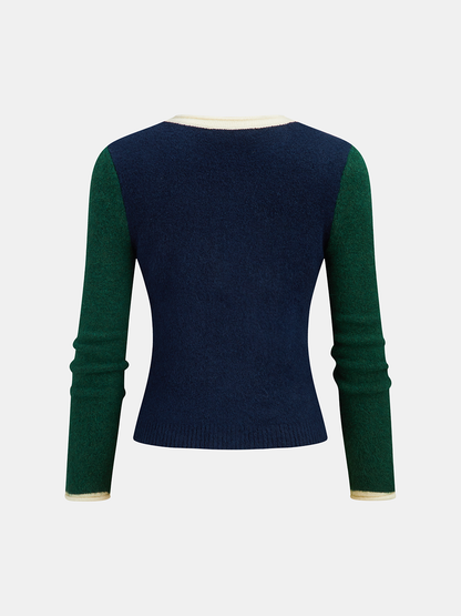 Color Block Button Slim Wool Blend Cardigan