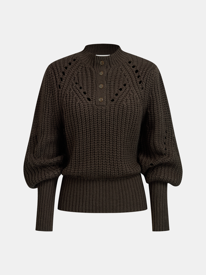 Tie-Waist Button-Front Knit Sweater