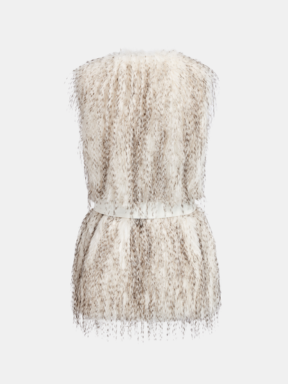 Belted Faux Fur Sleeveless Vest