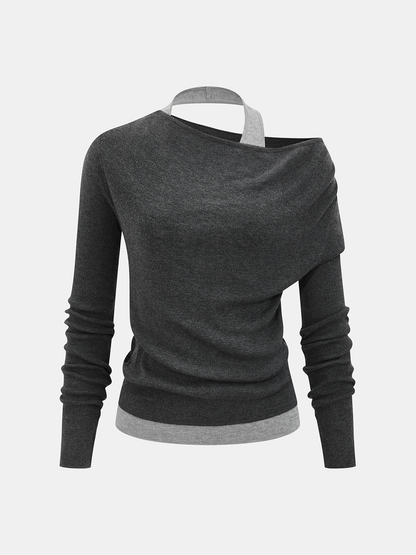 Wool-Blend Asymmetrical Cold-Shoulder Knit Top