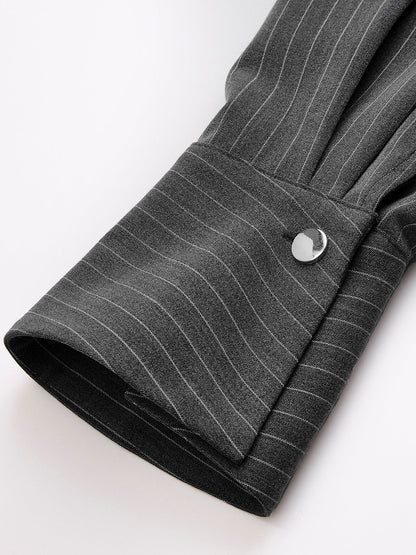Pinstripe Shirt and Ruched Mini Skirt Set
