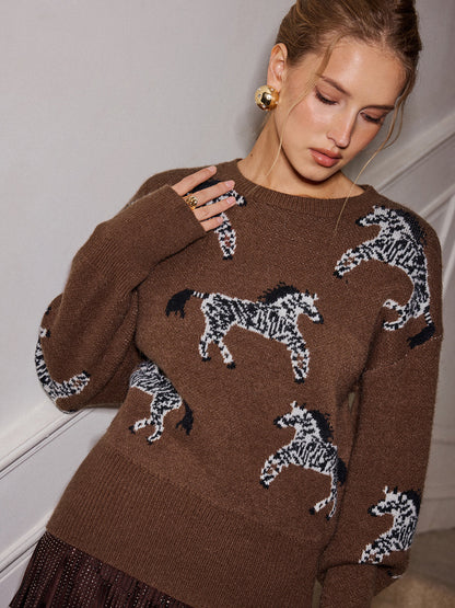 Zebra Pattern Knit Sweater