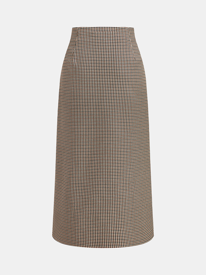 Metal Embellished Houndstooth Midi Skirt