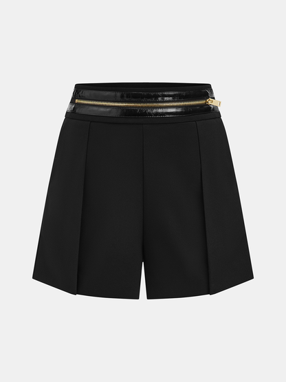 Zipper Waistband Pleated Shorts
