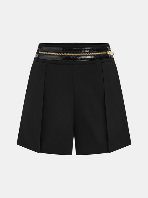 Zipper Waistband Pleated Shorts