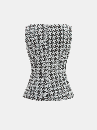 Metal Button Houndstooth Vest & Mini Skirt Set
