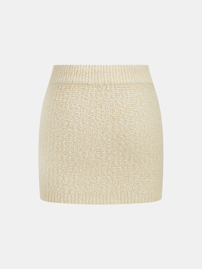 Textured Knit Top & Drawstring Mini Skirt Set