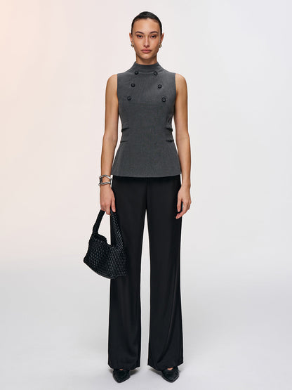 Button Detail Sleeveless Peplum Vest