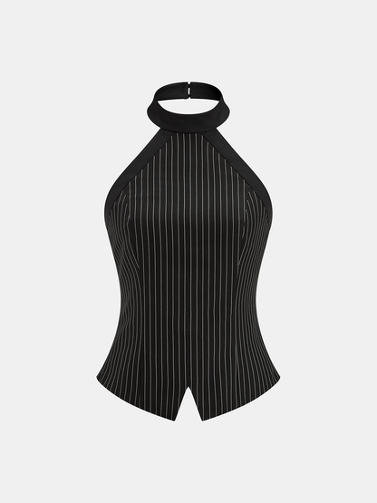 Pinstripe Halter Top & Wide Leg Pants Set