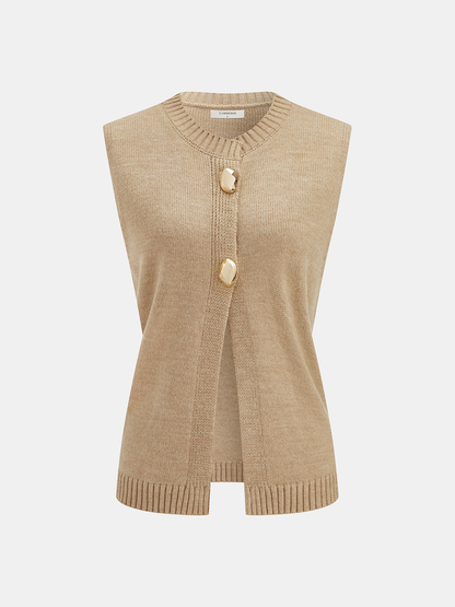 Metal Button Wool Blend Sweater Vest