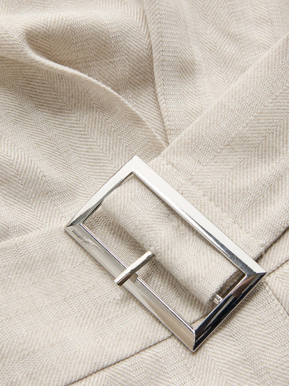 Cotton Linen One Shoulder Belted Top & Pants Set