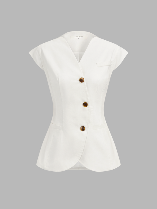 Linen Blend Cap Sleeve Asymmetric Vest