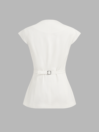 Linen Blend Cap Sleeve Asymmetric Vest