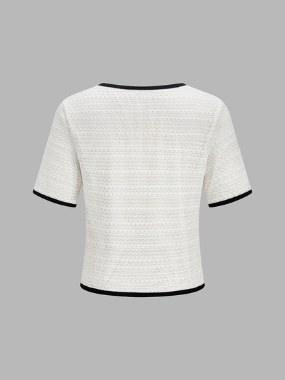 Knitted Contrast Binding Tie Front Top & Shorts Set