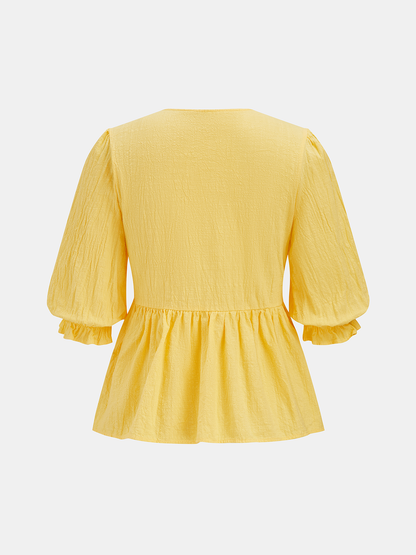 Cotton Tie-Front Peplum Top & Skirt Set