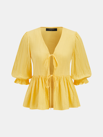 Cotton Tie-Front Peplum Top & Skirt Set