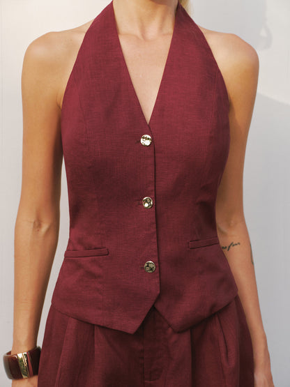 Tencel Linen Blend Halter Vest & Shorts Set